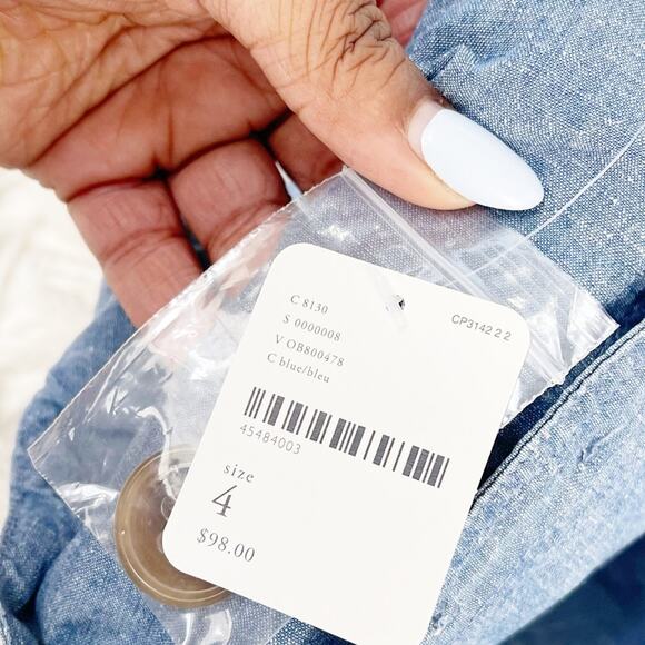 Free People Women's Blue Chambray Button Down Hip Pockets Dress Size 4 NEW - Picture 5 of 7